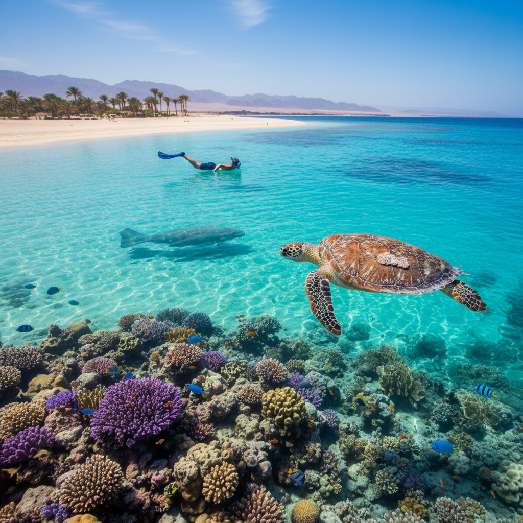 Snorkeling with sea turtle Marsa Alam Egypt Red Sea